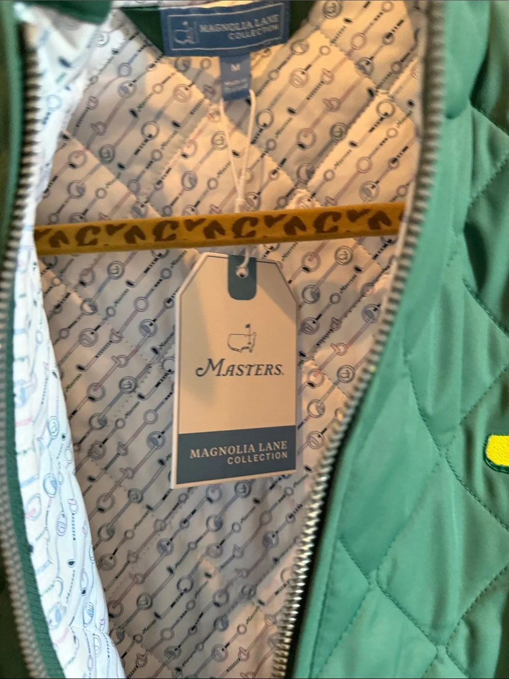 2026 Masters Green Quilted Jacket with Embroidered Yellow Logo - Picture 5 of 6